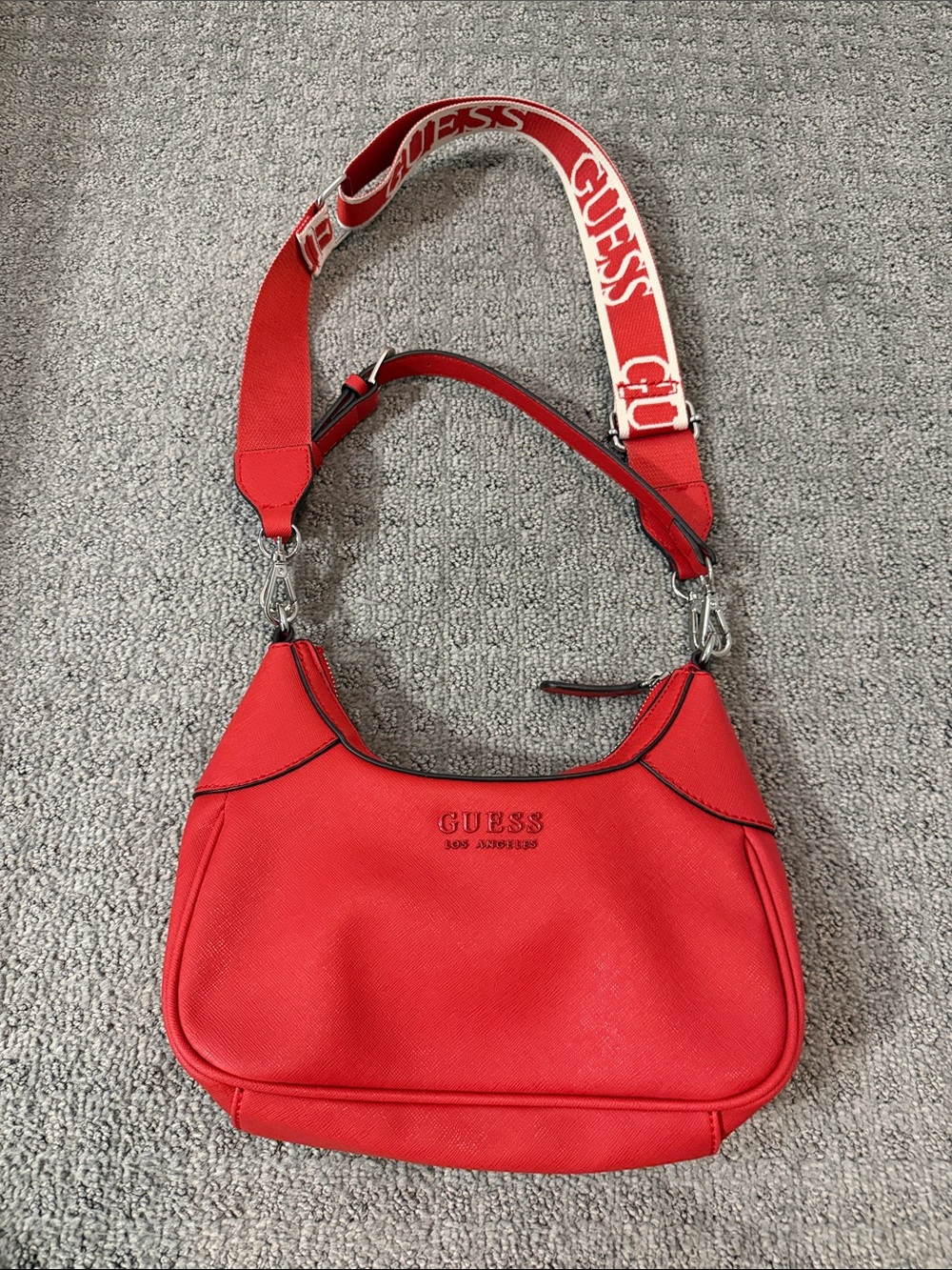 Guess Red Shoulder Bag with Logo Webbing Strap